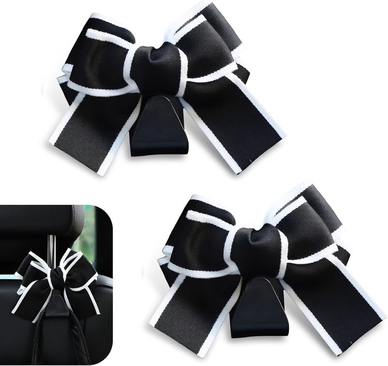 Zikefest 2PCS Car Seat Headrest Hooks, Car Purse Hook for Car, Cute Bow Car Rear Seat Storage Hooks, Interior Decorating Accessories for Purses, Bags, Umbrellas (Black-White) - Image 1